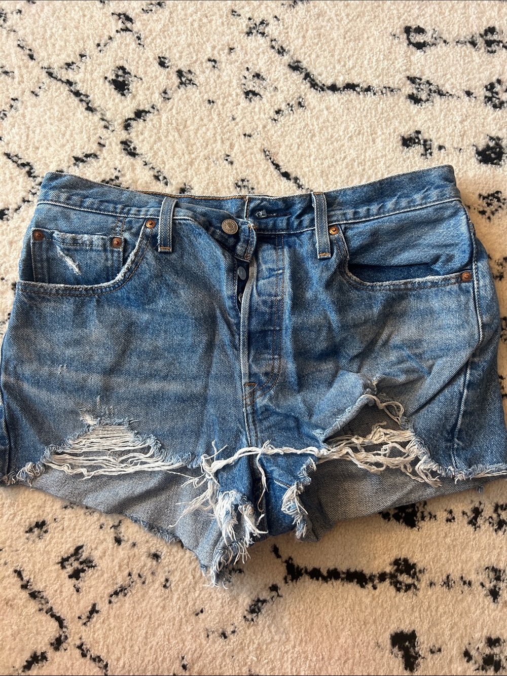 Levi's Distressed High-Waist Cutoff Shorts - Blue Denim